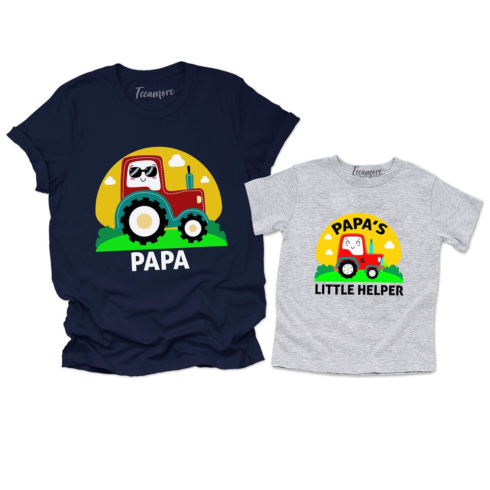 Papa's Little Helper Shirt Matching Daddy and Son Farmer Graphic Toddler T-Shirt Gift Athletic Heather