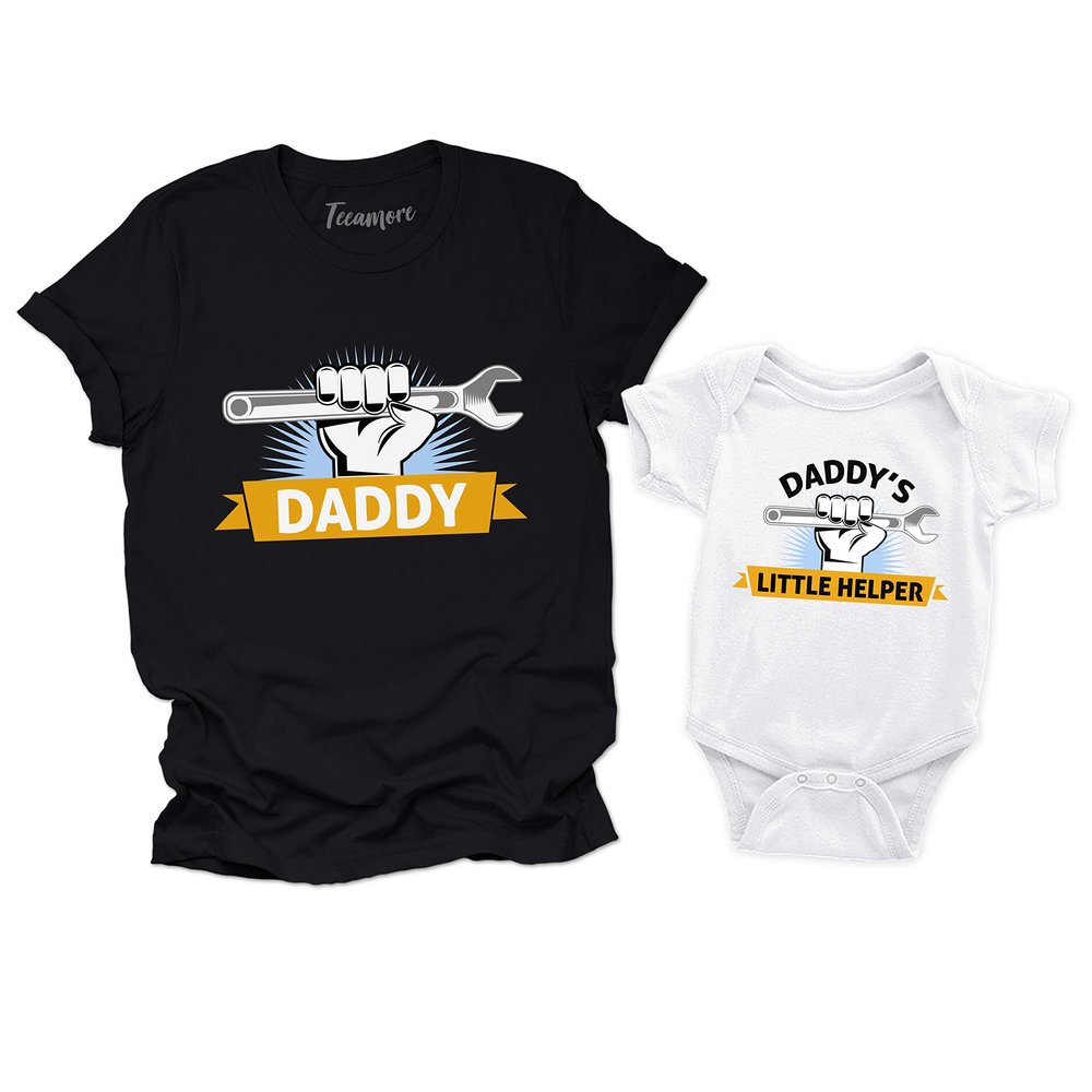 TEEAMORE Daddy's Little Helper Shirt Matching Father and Sons Mechanic Graphic Youth T-Shirts White
