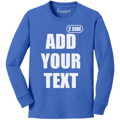 Custom T Shirt for Boys Girls Youth Add Your Text Front Back Side Personalized Long Sleeve T-Shirt Royal
