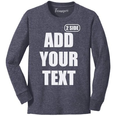 Custom T Shirt for Boys Girls Youth Add Your Text Front Back Side Personalized Long Sleeve T-Shirt Heather Navy