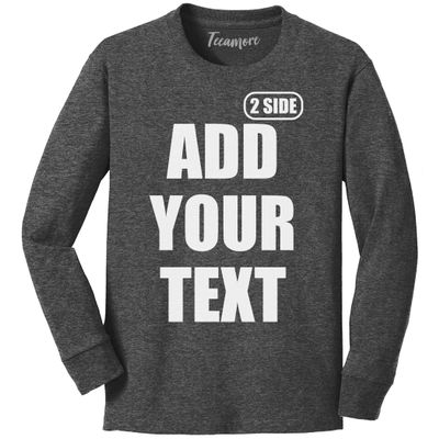 Custom T Shirt for Boys Girls Youth Add Your Text Front Back Side Personalized Long Sleeve T-Shirt Dark Grey Heather