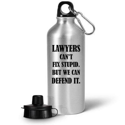 Art by Chelsydale Funny Gifts for Lawyer Water Bottle Tumbler Drinkware - Attorney Appreciation Idea - Practitioner Atty Law Firm Bar Passer School Cute Gag - Fix Stupid But We Can Defend It