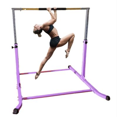 Athletic Bar Expandable Gymnastics Kip Bar Horizontal Bar Professional Junior Gymnastic Training High Bar Asymmetric Bar 13 Level Height Adjustable 3 to 5 FT Indoor Outdoor Use HD Curved Legs (Purple)