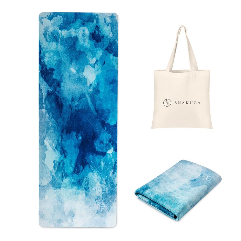 SNAKUGA Travel Yoga Mat, Non Slip Exercise Suede Mat with Carry Bag, All-Purpose Fitness Mat with High Density Anti-Tear Surface for Women, Ideal for Pilates Workout (72'' x 24'' x 1.5mm Thick)