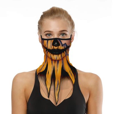 YAYOUREL Halloween Scary Mask Halloween Masks for Adults Skull Pumpkin Skeleton Neck Gaiter Face Mask Covering Ear Loop Hole Triangle Bandanas for Men Women UV Face Scarf Mask Cover Black Yellow