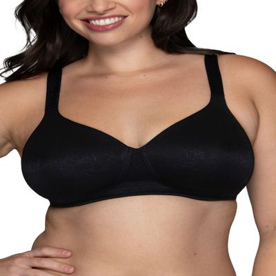 Vanity Fair Women's Body Shine Full Coverage T-Shirt Bra, Wirefree-Black Jacquard, 36C