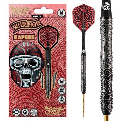 Shot! Darts Warrior Kapene Steel Tip Dart Set | 90% Tungsten Barrels | Center Balanced for Maximum Aerodynamics | Handcrafted Pro Darts with Flights | Metal Tip | Made in New Zealand (22gm)