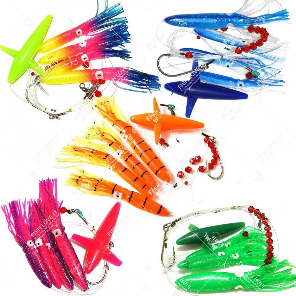 Qty 5 Fsih Wow! Daisy Bird Fishing Teaser Chian Squid trolling Lures Mix Colors Set