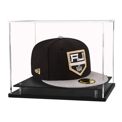 WANLIAN Clear Hat Display Case,Self-Assembly Acrylic Baseball Cap Holder Stand with Stainless Steel Risers, Perfect for Sports Caps & Mini Helmets (Assembly Required)
