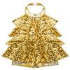 ACSUSS Kids Girls Sequins Dance Dress Shiny Leotards for Jazz Latin Teens Ballroom Dancing Costume Gold 10 Years view 3