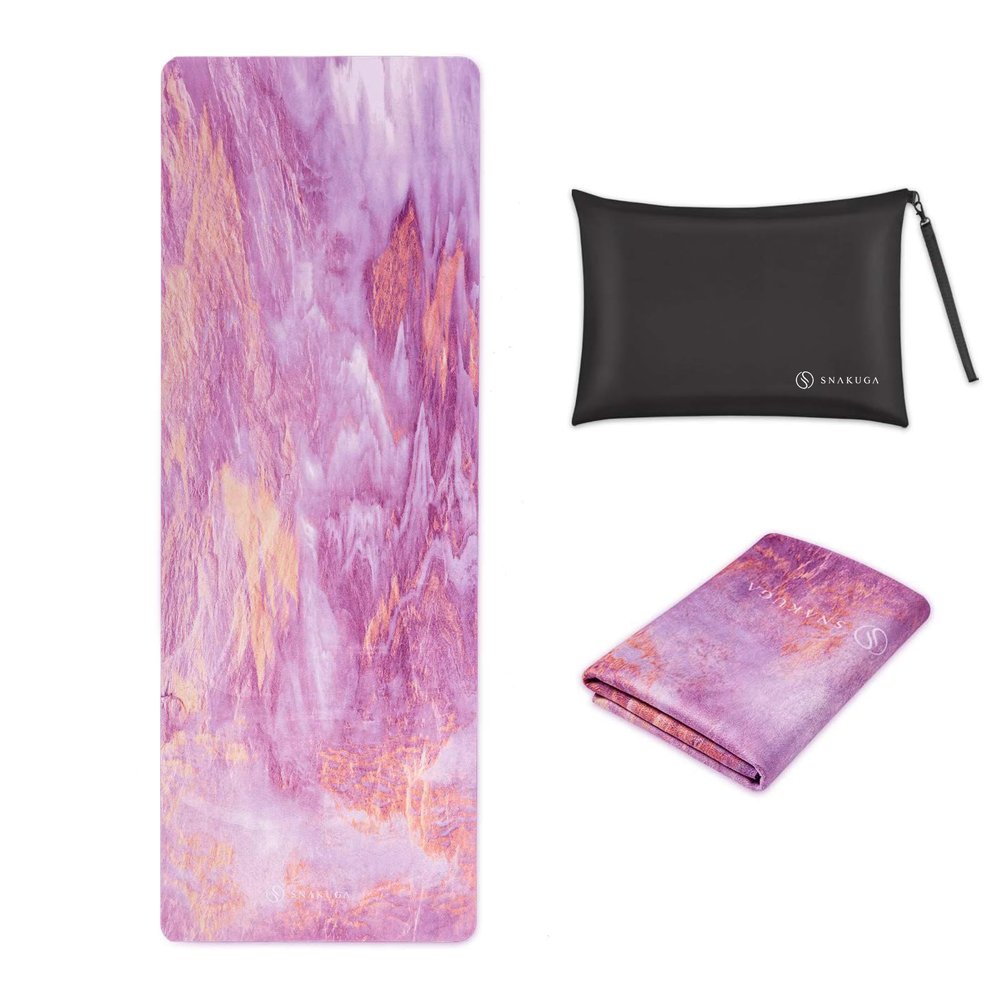 SNAKUGA Travel Yoga Mat, Non Slip Exercise Suede Mat with Carry Bag, All-Purpose Fitness Mat with High Density Anti-Tear Surface for Women, Ideal for Pilates Workout (72'' x 26'' x 1.5mm Thick)