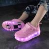 BFOEL Rechargeable Roller Shoes for Boys Girls Age 6-14 with LED Light-Up Kids Sneakers for Outdoor Play, Birthday Pink-White view 2