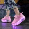 BFOEL Rechargeable Roller Shoes for Boys Girls Age 6-14 with LED Light-Up Kids Sneakers for Outdoor Play, Birthday Pink-White view 3