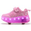 BFOEL Rechargeable Roller Shoes for Boys Girls Age 6-14 with LED Light-Up Kids Sneakers for Outdoor Play, Birthday Pink-White view 4