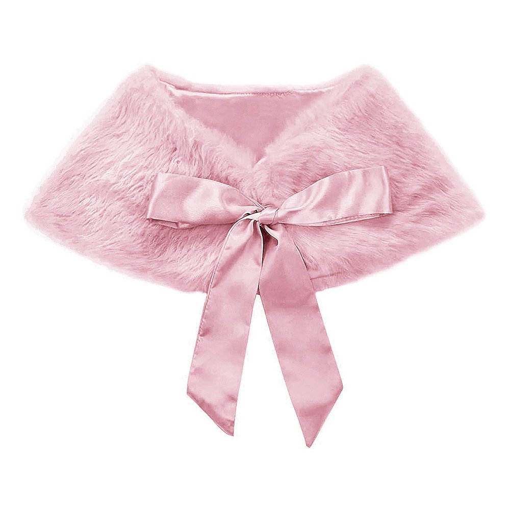 Flower Girls Wrap Shawl Wedding Bridesmaid Tippet Stole Christmas Party Dress Costume Shrug Capelet (Pink)