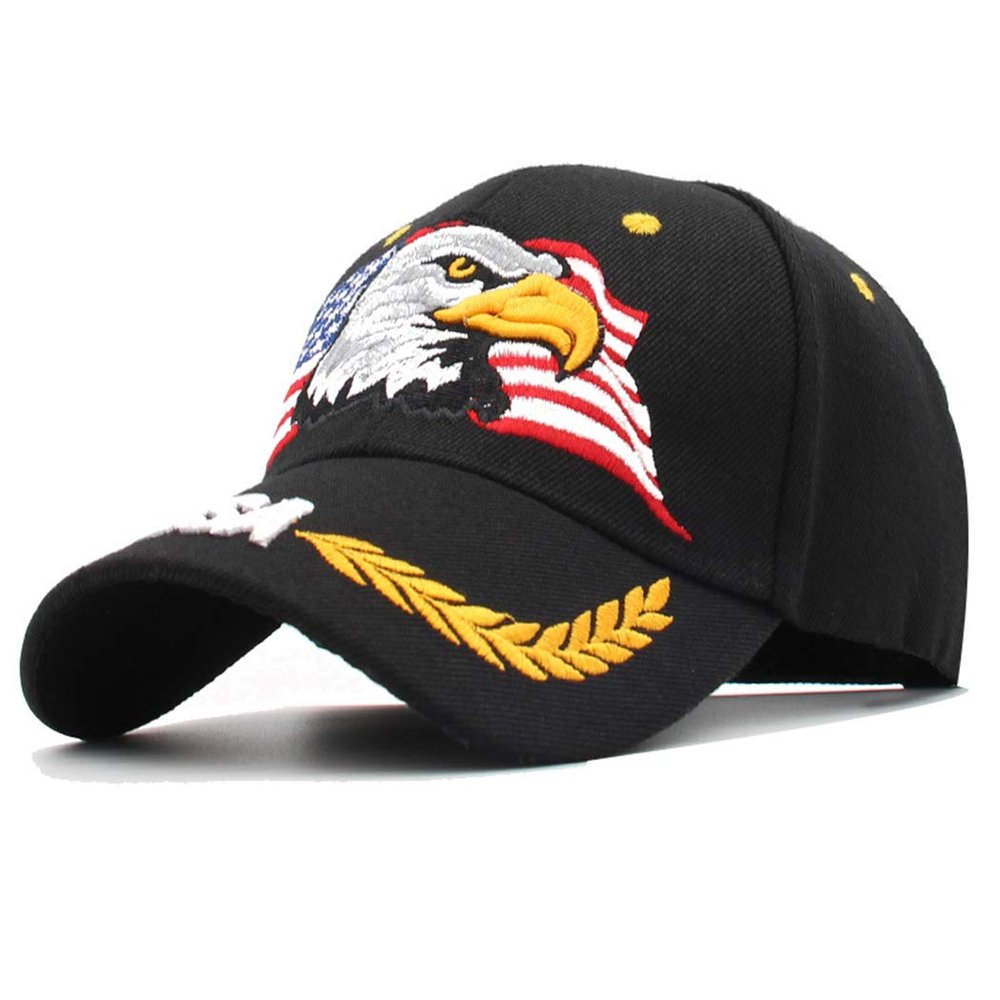 Anna-Kaci USA American Flag Patriotic Eagle Hawk Embossed 3D Adjustable Velcro Baseball Caps Hats, Black