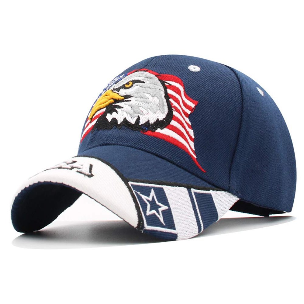 Anna-Kaci USA American Flag Patriotic Eagle Hawk Embossed 3D Adjustable Velcro Baseball Caps Hats, Blue USA