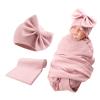 Bamery Newborn Baby Girl Hat Receiving Blanket Cotton Baby Bow Beanie Swaddle Spring Infant Hats for Girls (Skin Pink Hat+Swaddle, Preemie) view 1