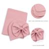 Bamery Newborn Baby Girl Hat Receiving Blanket Cotton Baby Bow Beanie Swaddle Spring Infant Hats for Girls (Skin Pink Hat+Swaddle, Preemie) view 3