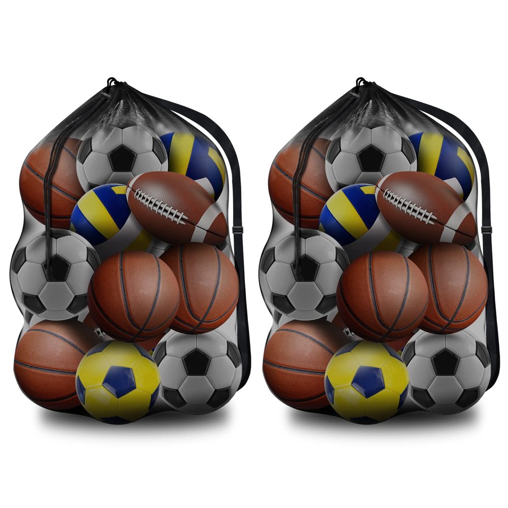 BROTOU Extra Large Sports Ball Bag Mesh, Basketball Bags Team Balls, Adjustable Shoulder Strap, Team Work Ball Bags for Holding Soccer, Football, Volleyball, Swimming Gear (30 x 40) (2PCS)