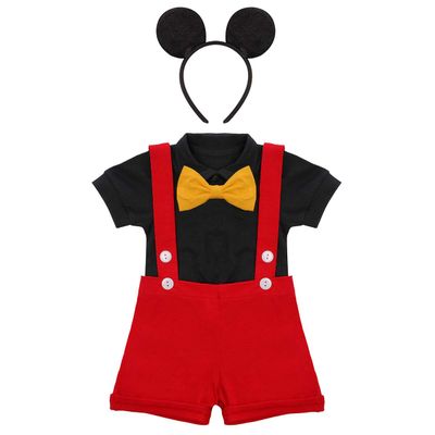 IMEKIS 1st Birthday Outfit Boy Mouse First Outfits Formal Suit Gentleman Bowtie Romper Suspenders Shorts Headband Wedding Tuxedo Christening Cake Smash 0-6 Months