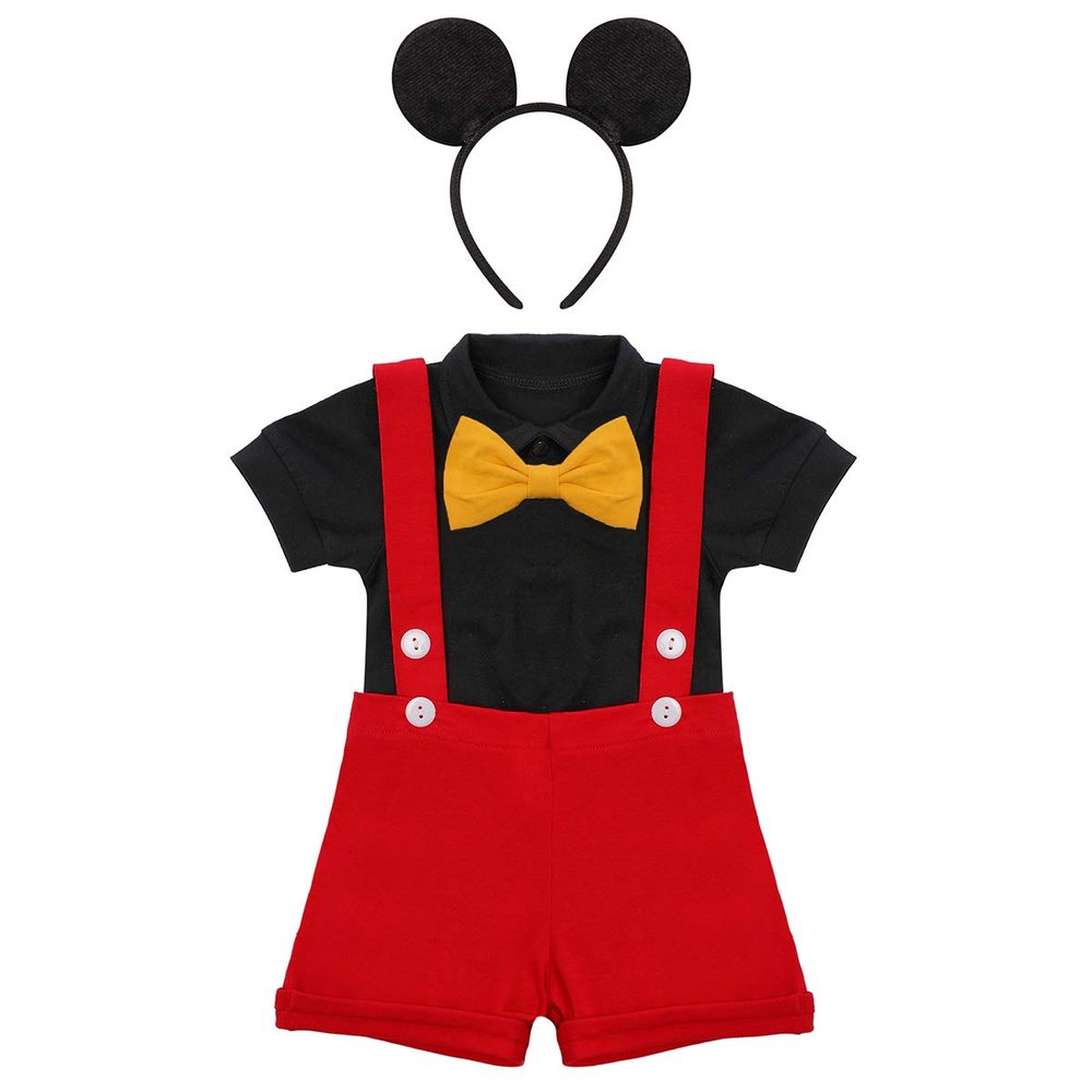 IMEKIS 1st Birthday Outfit Boy Mouse First Outfits Formal Suit Gentleman Bowtie Romper Suspenders Shorts Headband Wedding Tuxedo Christening Cake Smash 0-6 Months