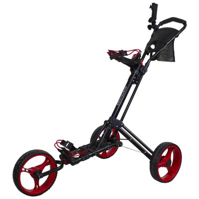 48" Black and Red Easy Folding 3 Wheel Golf Bag Push Cart
