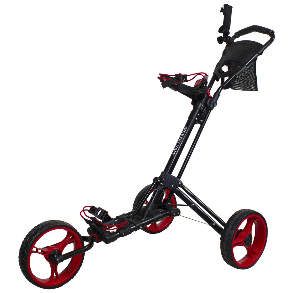 48" Black and Red Easy Folding 3 Wheel Golf Bag Push Cart