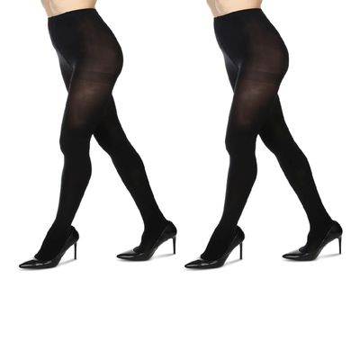 MeMoi 2 Pairs Women's Perfectly Opaque Control Top Microfiber Tights Black Medium Plus