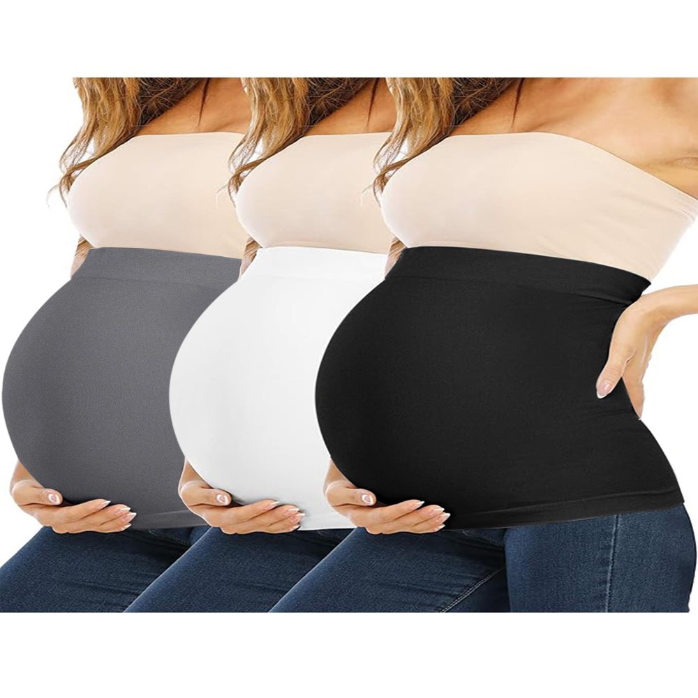 Rheane Belly Bands For Pregnant Women Maternity Belly Band Pregnancy Jeans Support Band (Black+White+Dark Grey 4)