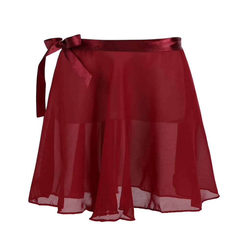 QinCiao Kids Children Girls Classic Sheer Ballet Skirt Wrap Chiffon Over Scarf Pull-On Tutu Skirts Burgundy 4-6