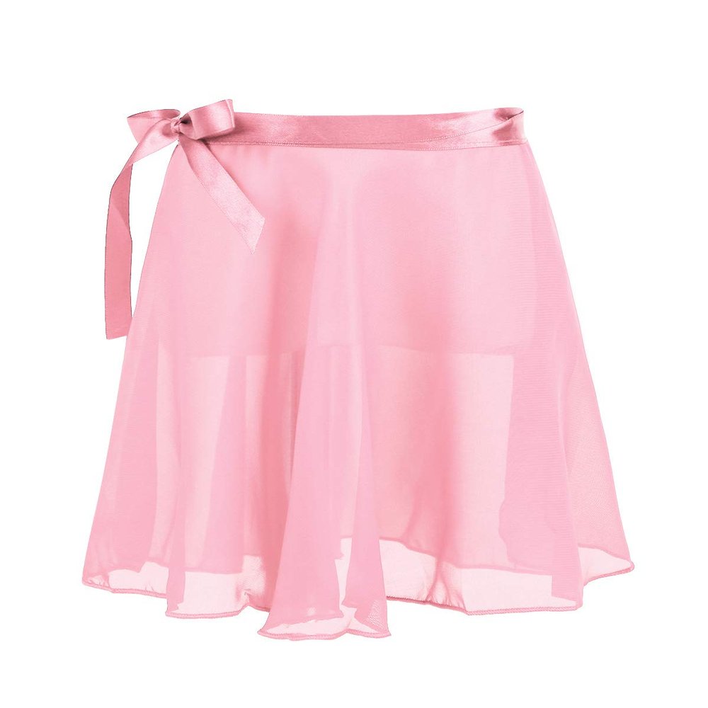 QinCiao Kids Children Girls Classic Sheer Ballet Skirt Wrap Chiffon Over Scarf Pull-On Tutu Skirts Pink 4-6