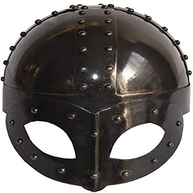 ARTIZANSTORE Black Antique Plated Medieval Viking Mask Helmet with Liner & Strap