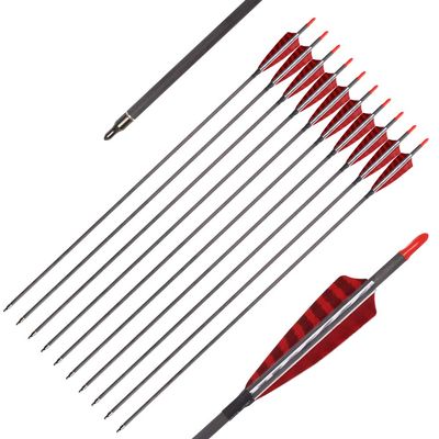 Hunter Ian Archery Pure Carbon Arrows 600 Spine 30 Inch Turkey Feather Fletching Screw in Field Points Targeting Hunting for Traditional Long Bow Recurve Bow Compound Bow Pack of 12