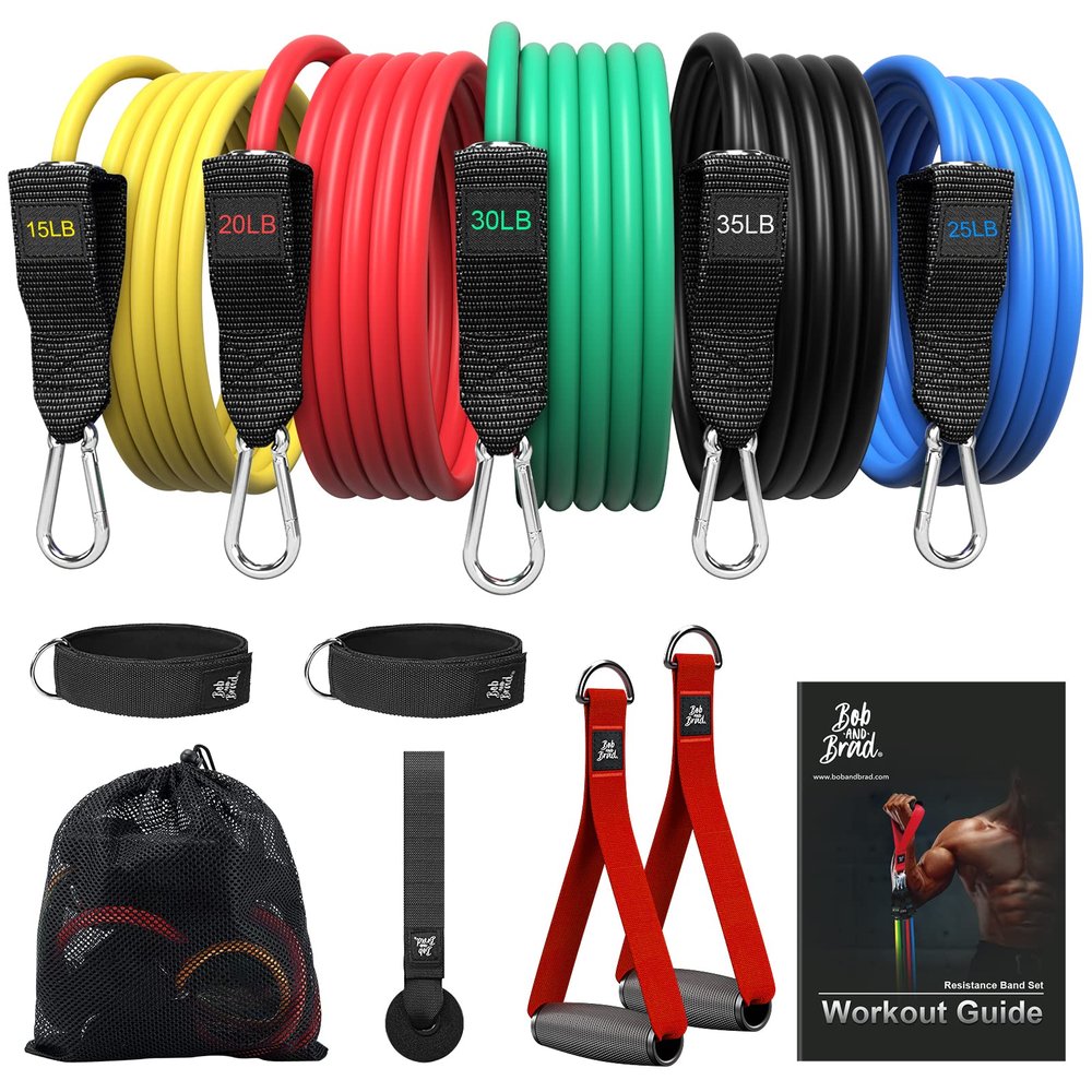 BOB AND BRAD Resistance Bands Set, Stackable Up to 125 lbs Workout Bands with Handles, Door Anchor & Ankle Straps - Exercise Bands for Strength Training, Home Gym Fitness, Physical Therapy & Yoga
