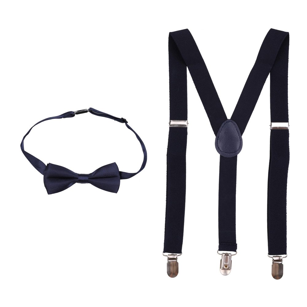 Kids Bow Tie Suspender Sets, Elasticated Clip on Braces for Childrens, 25mm Wide