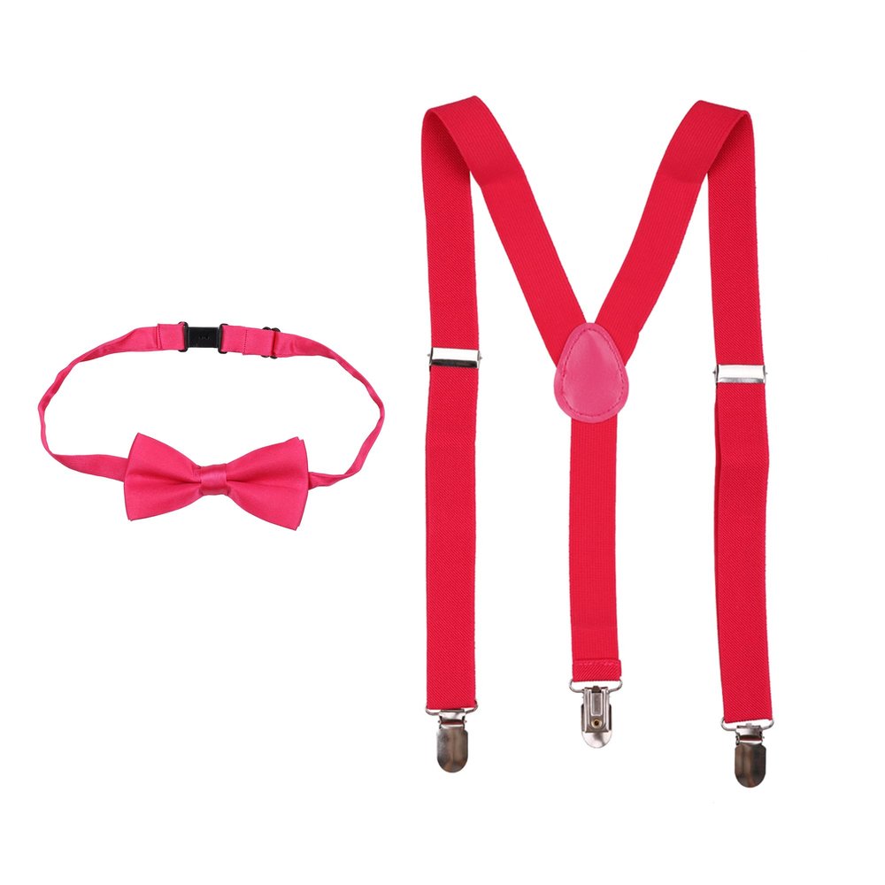 Kids Bow Tie Suspender Sets, Elasticated Clip on Braces for Childrens, 25mm Wide