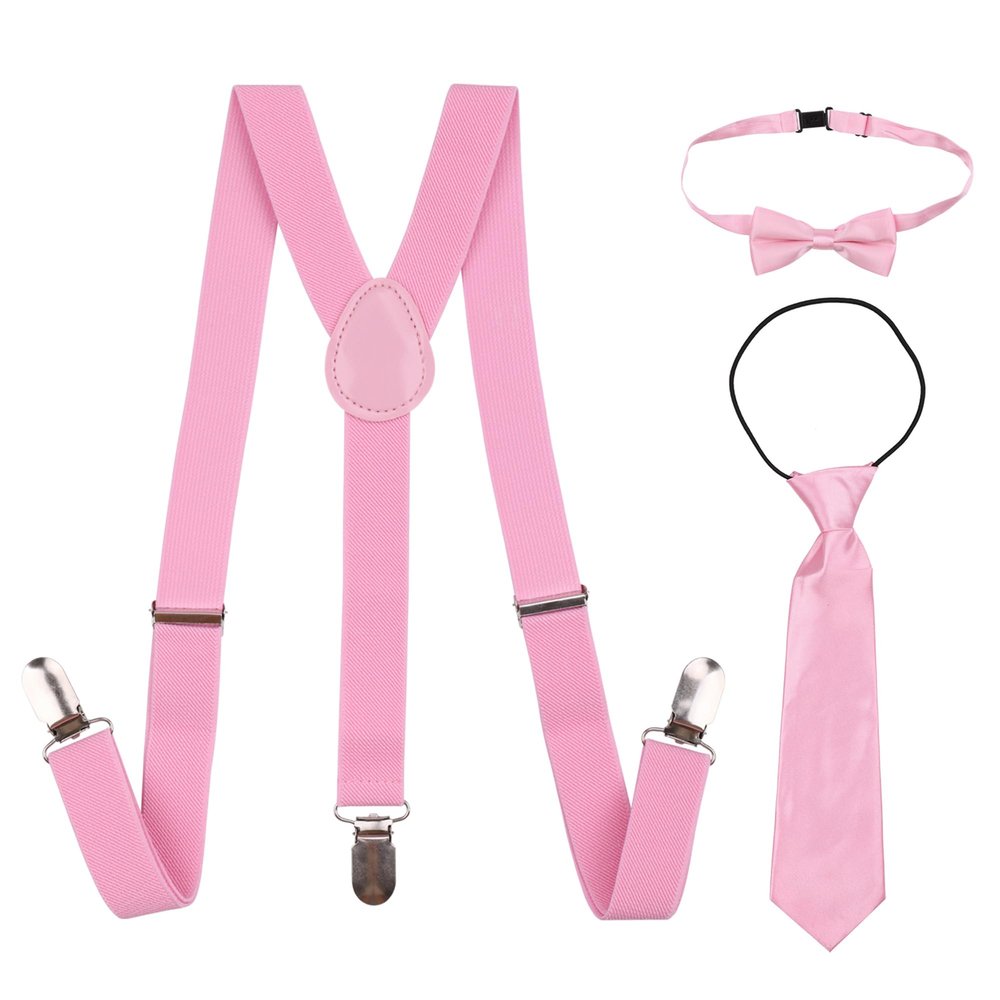 Trimming Shop Kids Braces Bow Tie Necktie Set, 12-16 Years Children's Adjustable Elasticated Unisex Clip - On Suspender Y Shape, 25mm Wide