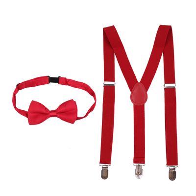 Kids Bow Tie Suspender Sets, Elasticated Clip on Braces for Childrens, 25mm Wide