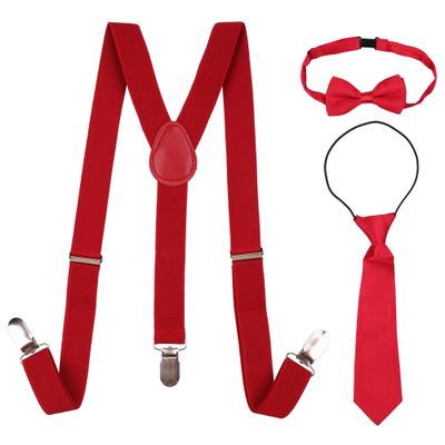 Trimming Shop Kids Braces Bow Tie Necktie Set, 12-16 Years Children's Adjustable Elasticated Unisex Clip - On Suspender Y Shape, 25mm Wide