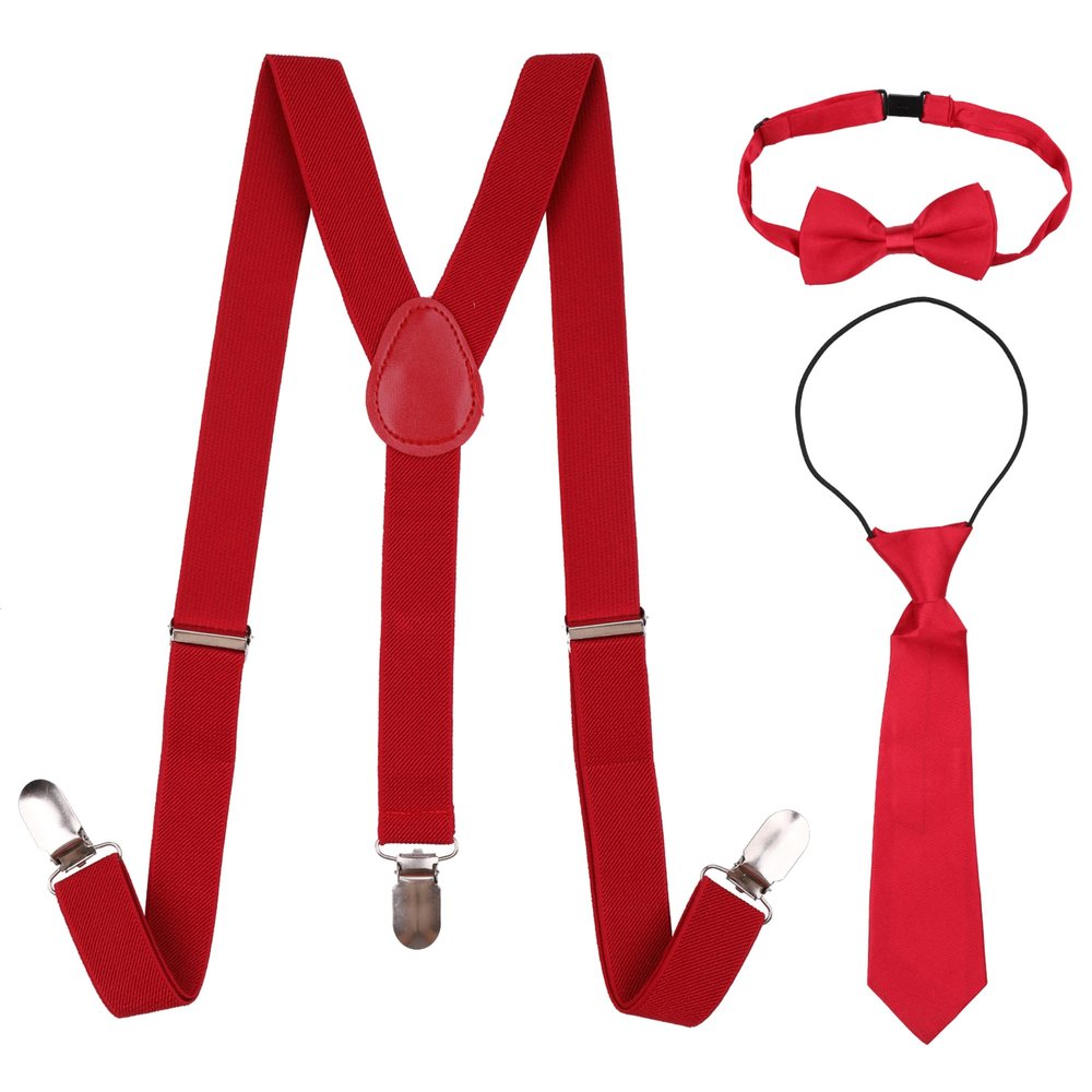 Trimming Shop Kids Braces Bow Tie Necktie Set, 12-16 Years Children's Adjustable Elasticated Unisex Clip - On Suspender Y Shape, 25mm Wide