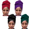 Youme 4 Packs Head Wrap Scarf Stretch Jersey Turban Extra Long Ultra Soft Urban Headwraps for Women Solid Color African Headwear Headband Tie (Black Purple Green Red), Large view 1