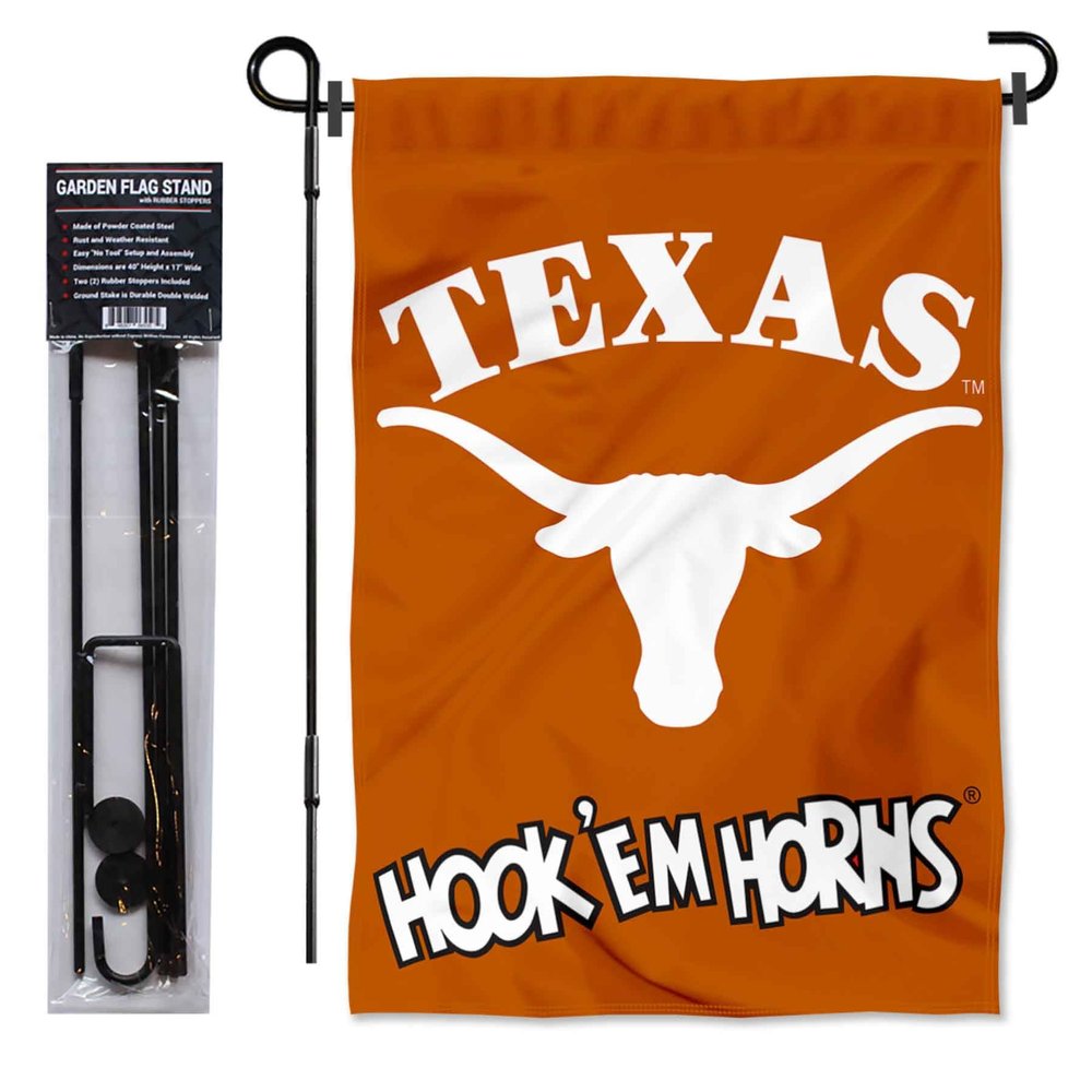 College Flags & Banners Co. Texas Hookem Horns Garden Banner and Flag Stand Pole Holder Set