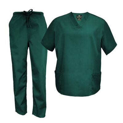 M&M Scrubs Men's Scrub Set Medical Scrub Tops and Pants (Small, Hunter Green)