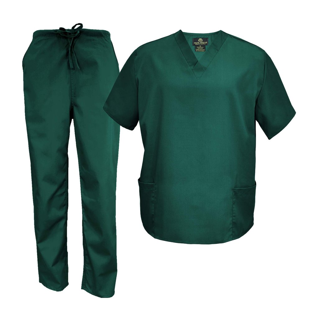 M&M Scrubs Men's Scrub Set Medical Scrub Tops and Pants (Small, Hunter Green)