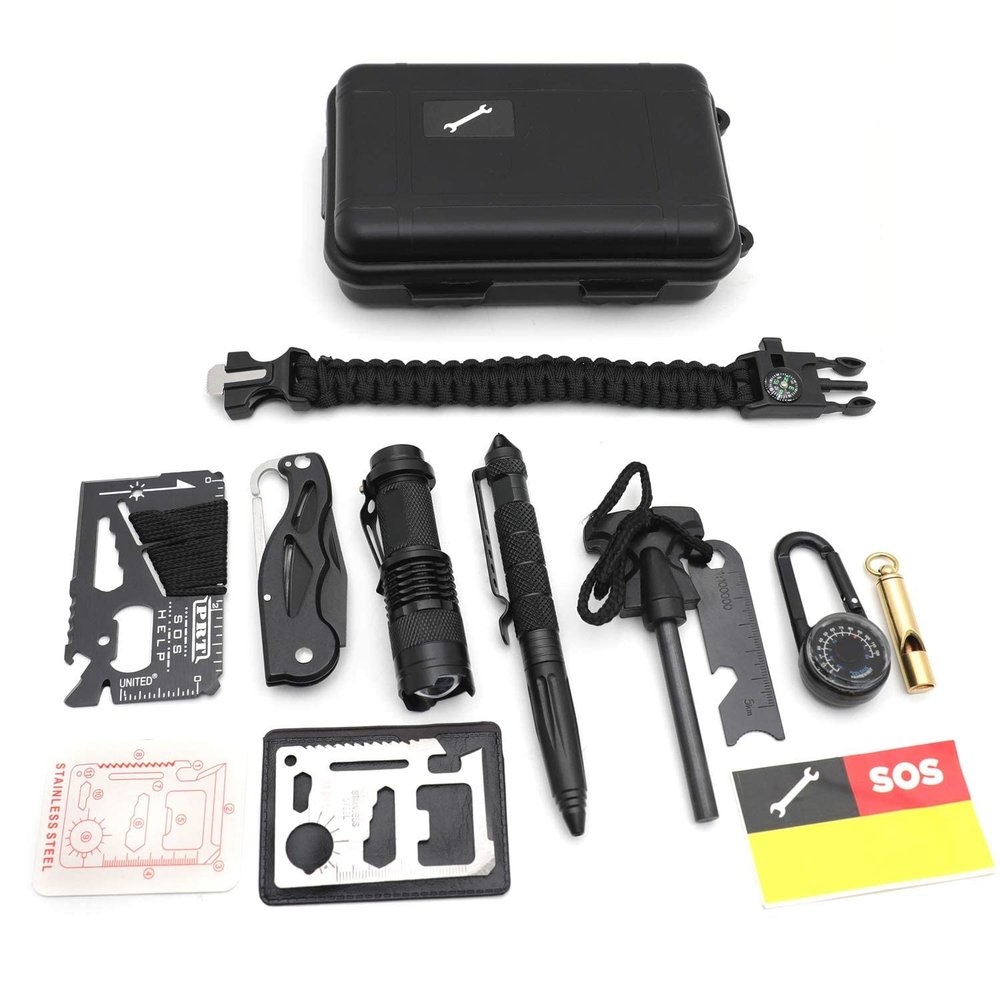 HongK- Outdoor Gear Survival Kit 8 in 1 Portable Foldable Emergency Tools Military Camping Tactical Outdoor Disaster Zombie [P/N: ET-OUTDOOR004-RAW]