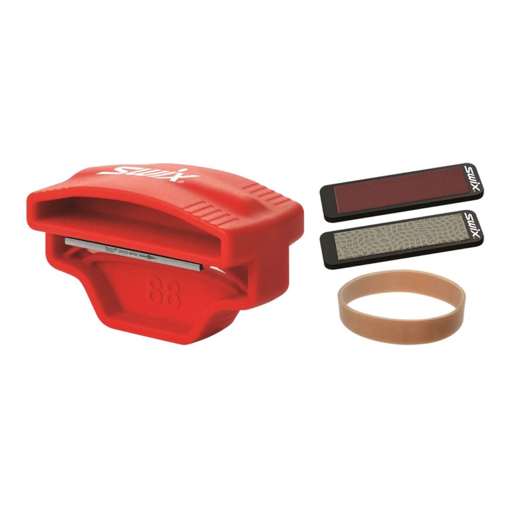 Swix Compact Edger KIT - Large Ergo Shape - Ski and Snowboard Side Edge Tool - 80mm File - Medium Diamond and Abrasive Stone, red, Hand held