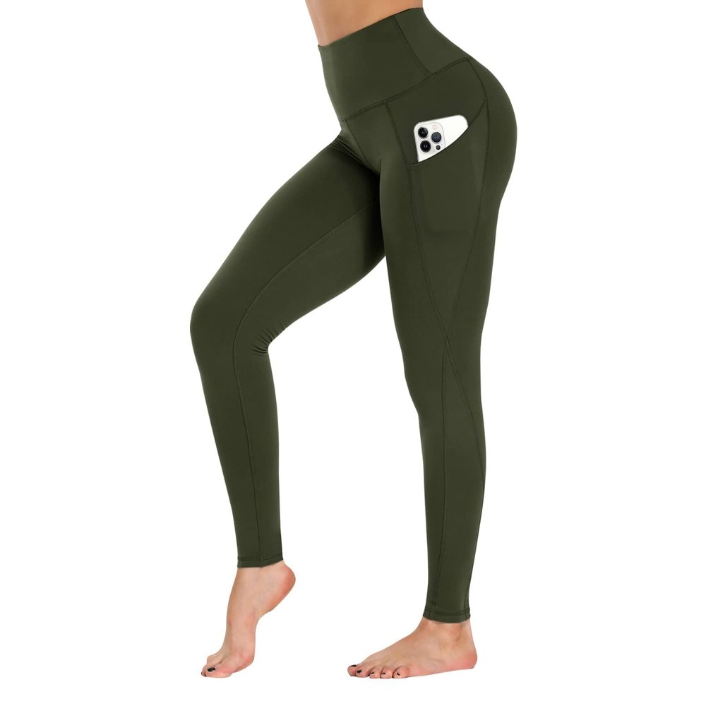 GAYHAY High Waist Yoga Pants with Pockets, Leggings for Women Tummy Control Compression Workout Leggings for Women Olive