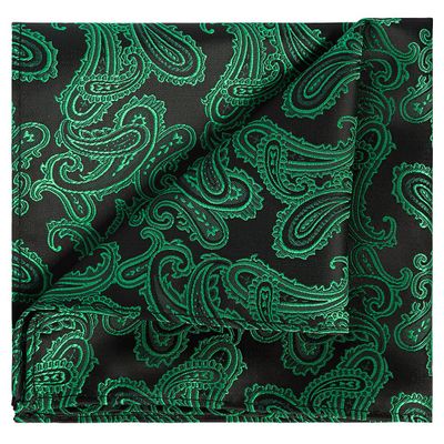 KissTies Mens Green Black Paisley Pocket Square Christmas Hanky Handkerchief