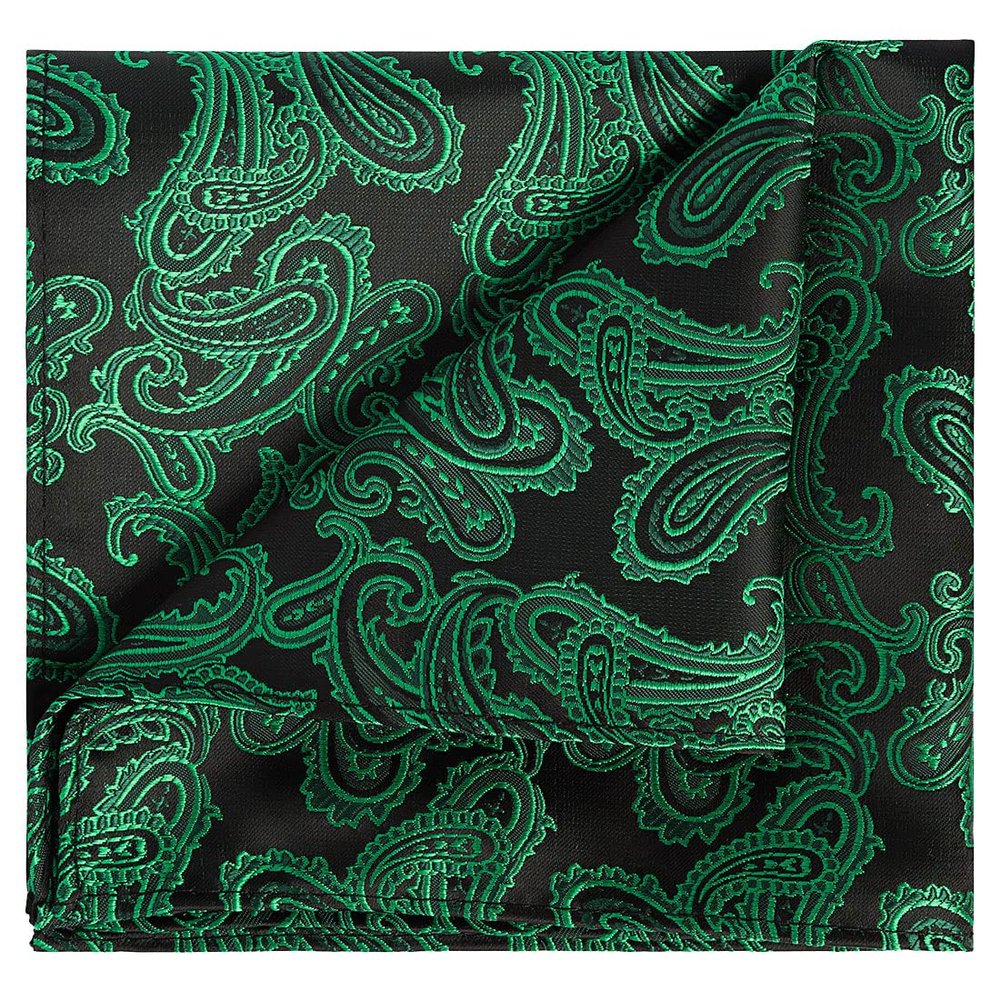 KissTies Mens Green Black Paisley Pocket Square Christmas Hanky Handkerchief